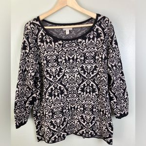Dana Buchman black white sparkle black rhinestones 3/4 sleeve sweater XL